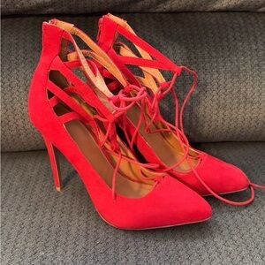 Striking Red Stiletto Heels with Strappy Design